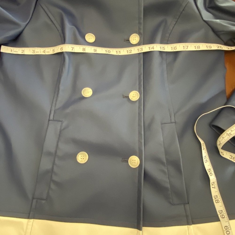 Talbots Womens Size M Rain Jacket Detachable Hood  Navy Lined White Stripe - Picture 8 of 12